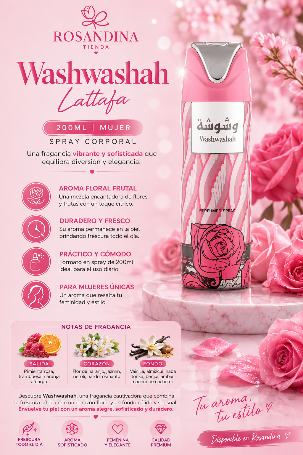 Perfume en Spray Lattafa Washwashah 200ml